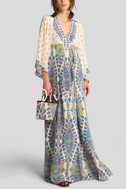 Unique Printed V-Neck Loose Elegant Maxi Dress