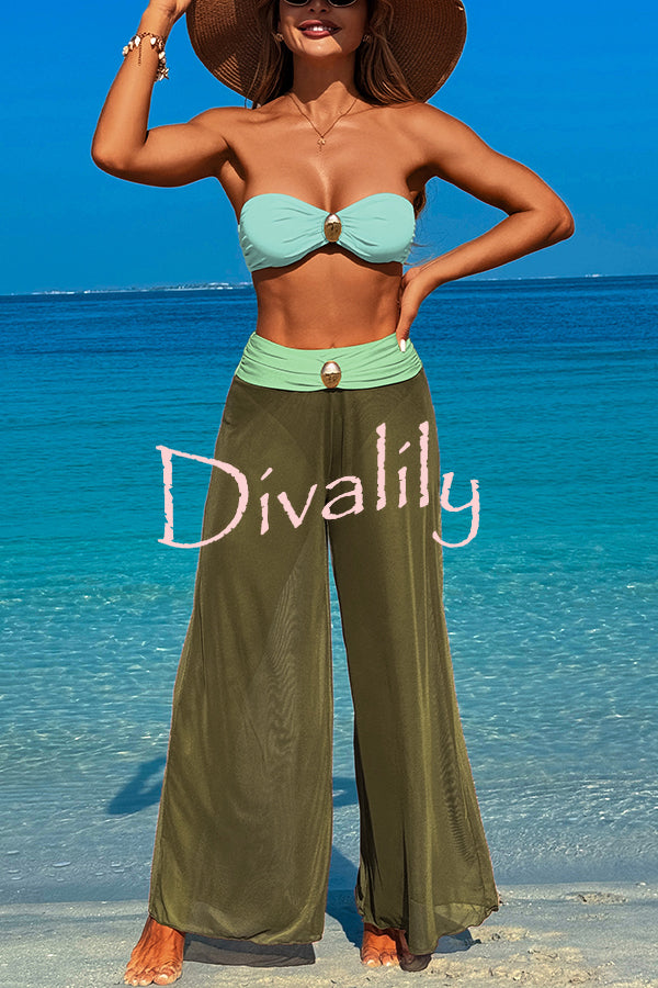 Solid Color Loose Metal Buckle Beach Pants