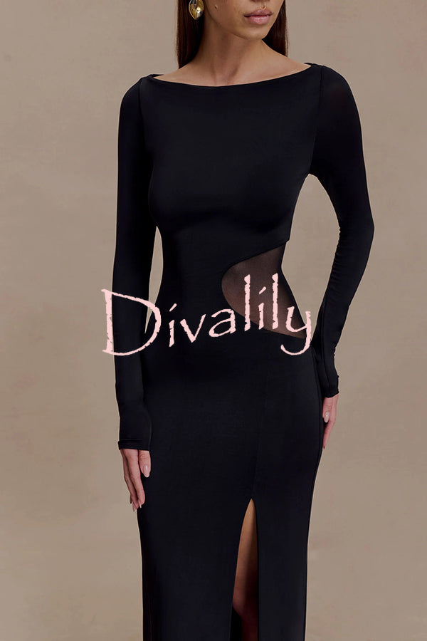 Fashion Long-sleeved Slim Sexy Hollow Slit Maxi Dress