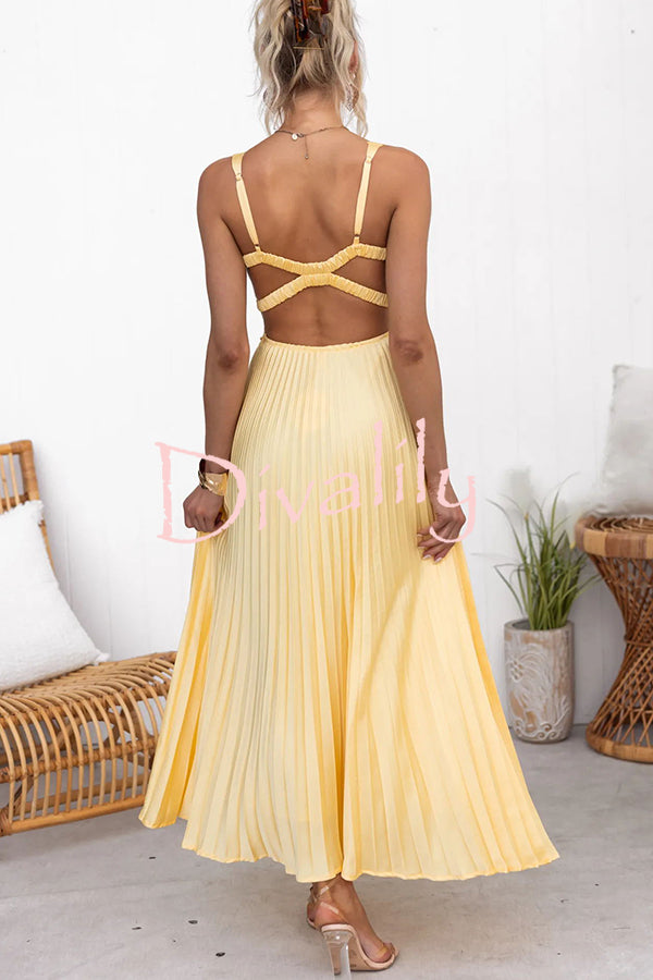 Tucson Sunset Pleated Back Elastic Umbrella Maxi Dress