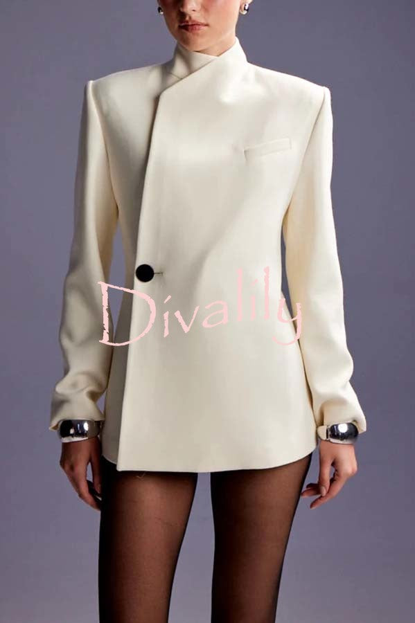 Fashionable Leader One Button Stand Collar Long Sleeve Blazer Jacket