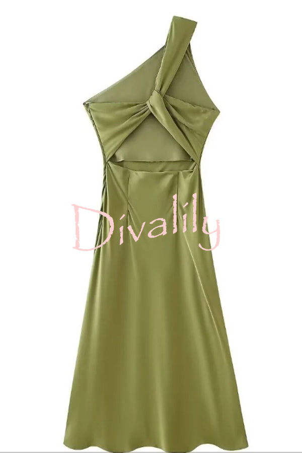 Satin Ombre One Shoulder Backless Fitted Maxi Dress