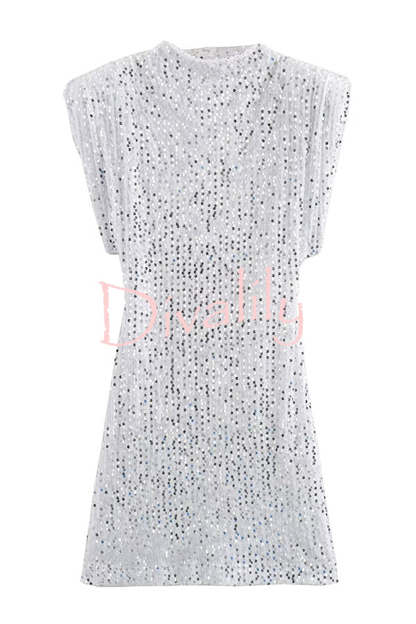 Fashionable Sequined Round Neck Sleeveless Slim-fit Mini Dress