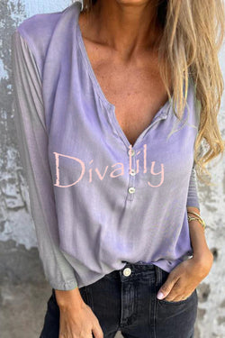 Solid Color Casual V-neck Long-sleeved Loose Top