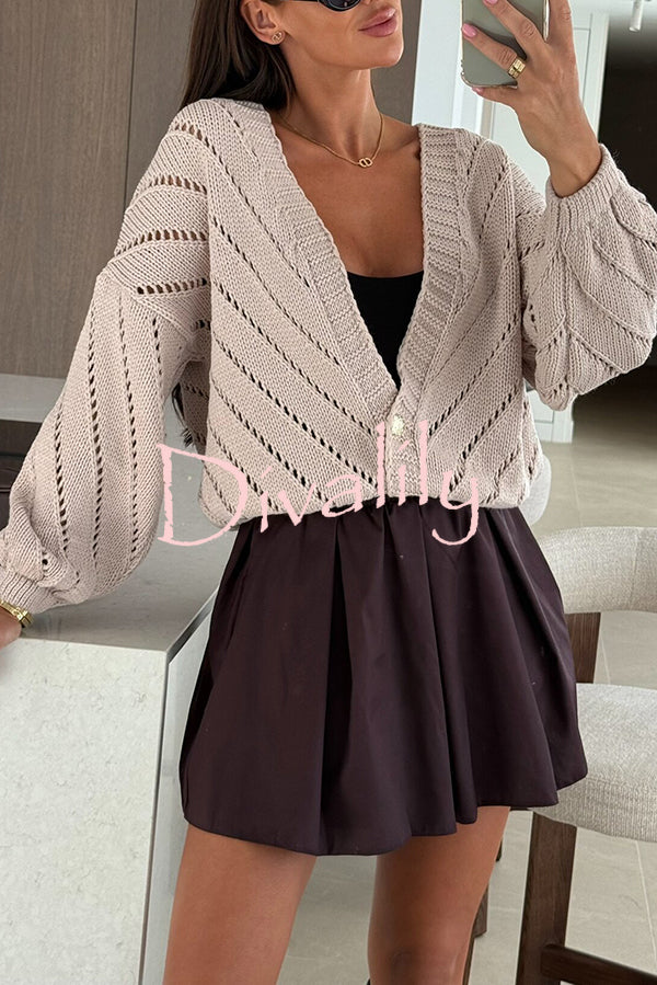 Fashion Hollow Knitted V-neck Button Loose Cardigan