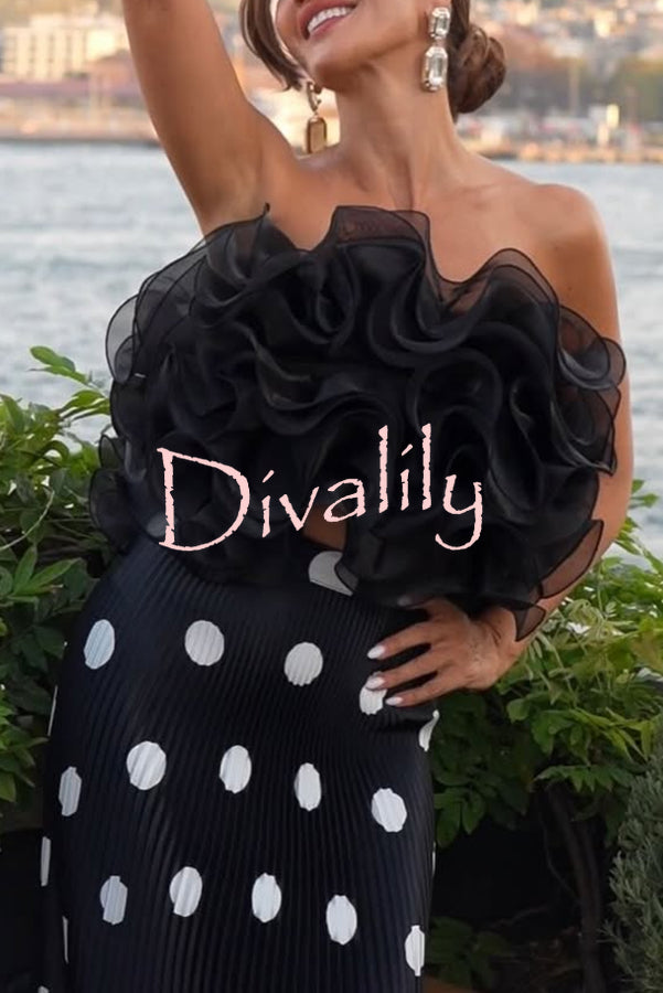Eye-catching Organza Multi-layer Petal Ruffles Details Strapless Tank