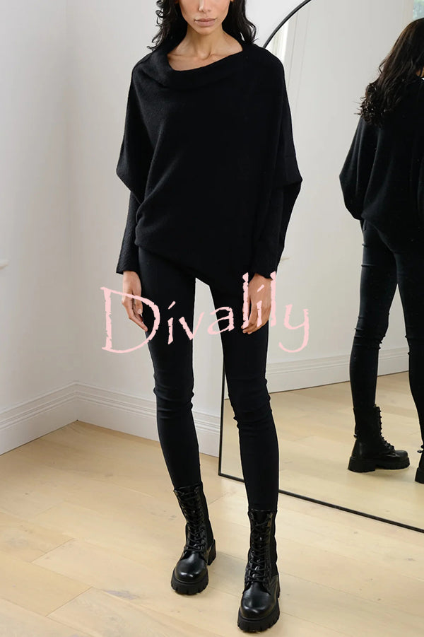 Solid Color Round Neck Long Sleeve Loose Knitted Sweater