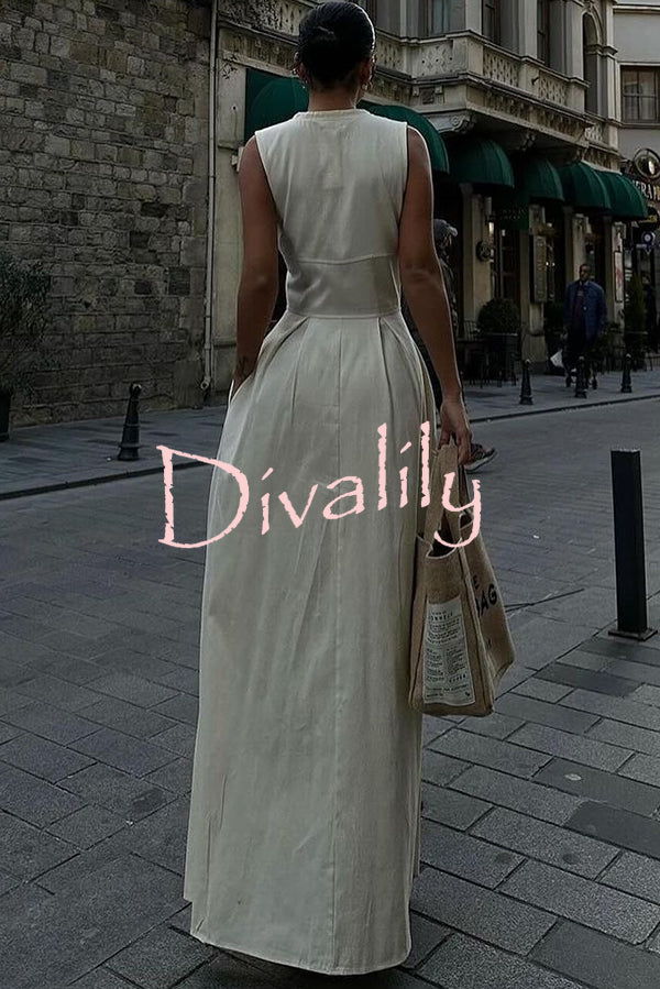 Stylish Sleeveless Zippered V-neck Slim Fit Maxi Dress