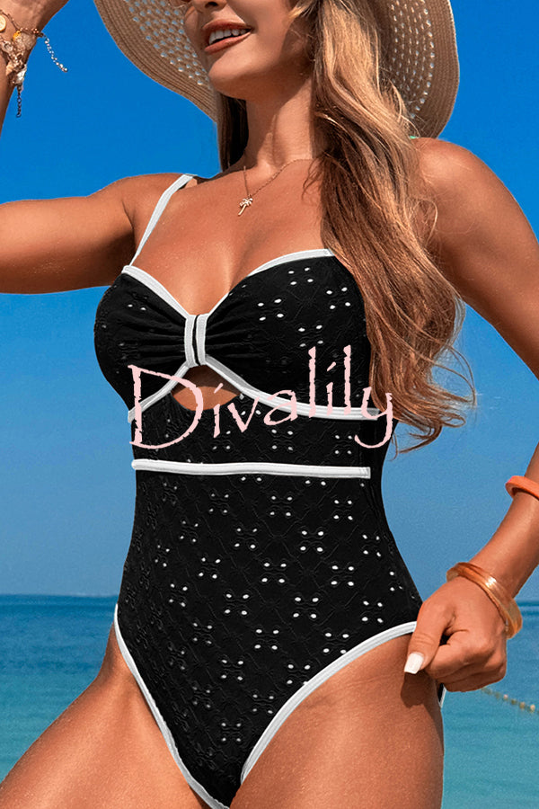 Fashion Contrast Color Hollow Stretch One-piece Swimsuit