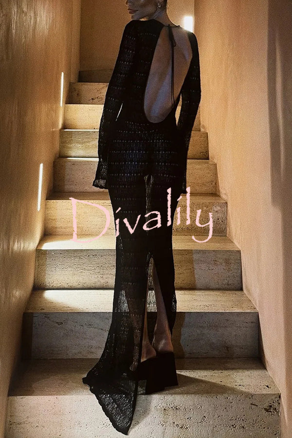 Sexy Backless Long-sleeved Knitted Slim-fit Maxi Dress