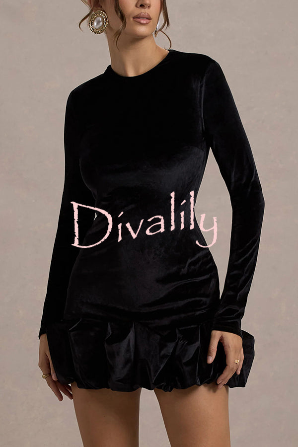 Solid Color Velvet Slim-fit Long-sleeved Mini Dress