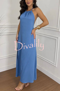 Chasing Sunlight Halter Tassle Backless Slit A-line Maxi Dress