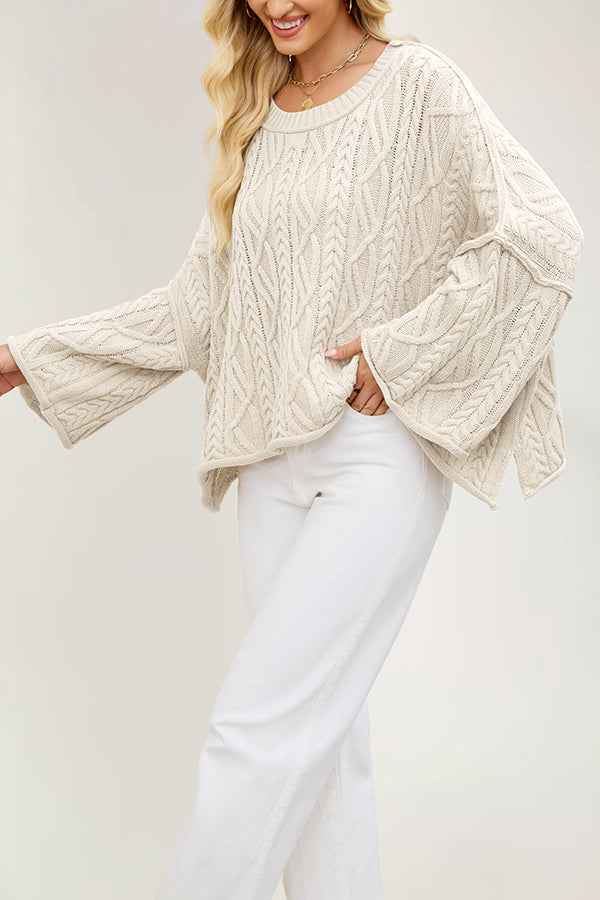 Solid Color Cable Knit Loose Long-sleeved Casual Sweater
