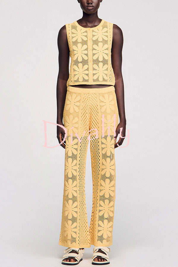Fashion Embroidered Hollow Sleeveless Round Neck Knitted Vest