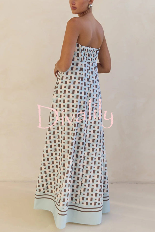 Unique Print Sexy Tube Top Back Zipper Loose Maxi Dress