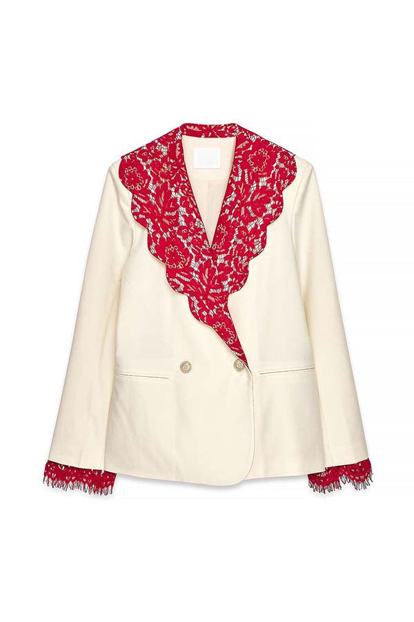 Love Letter Contrast Lace Detail Long Sleeve Wave Lapel Loose Blazer
