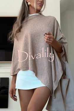 Women Cashmere Knit Shrug Bolero Side Button Detail Lightweight Shawl  Poncho