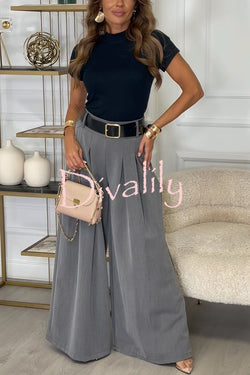 Sayla Pleated High Rise Elastic Waist Pocketed Wide Leg Pants