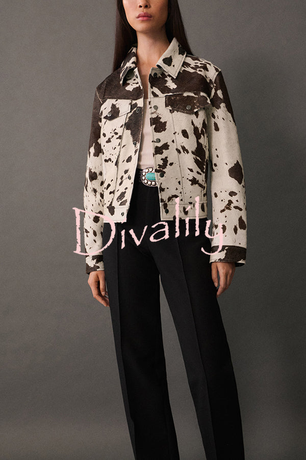 Fashionable Irregular Cow Pattern Lapel Short Jacket