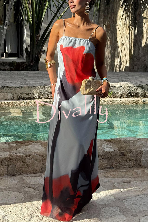 Perfect Days Floral Print Square Neck Slip Loose Maxi Dress