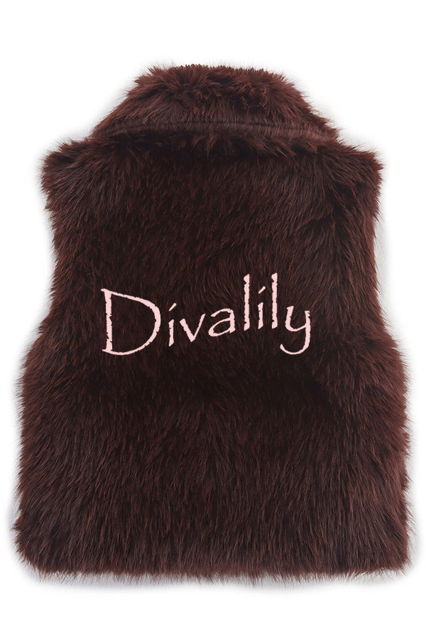 Stylish Collared Sleeveless Short Faux Fur Vest