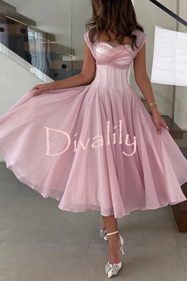 Elegant Sleeveless Waist-cinching Tulle Full-hem Maxi Dress