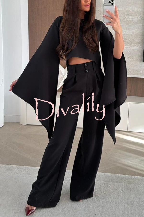 City Atelier Bell Slit Sleeve Top and High Rise Pocket Wide Leg Pants Set