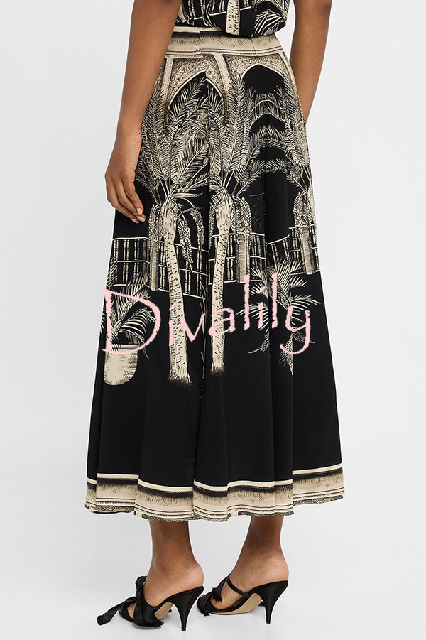 Satin Botanical Print Sleeveless Lounge Top and Midi Skirt Set