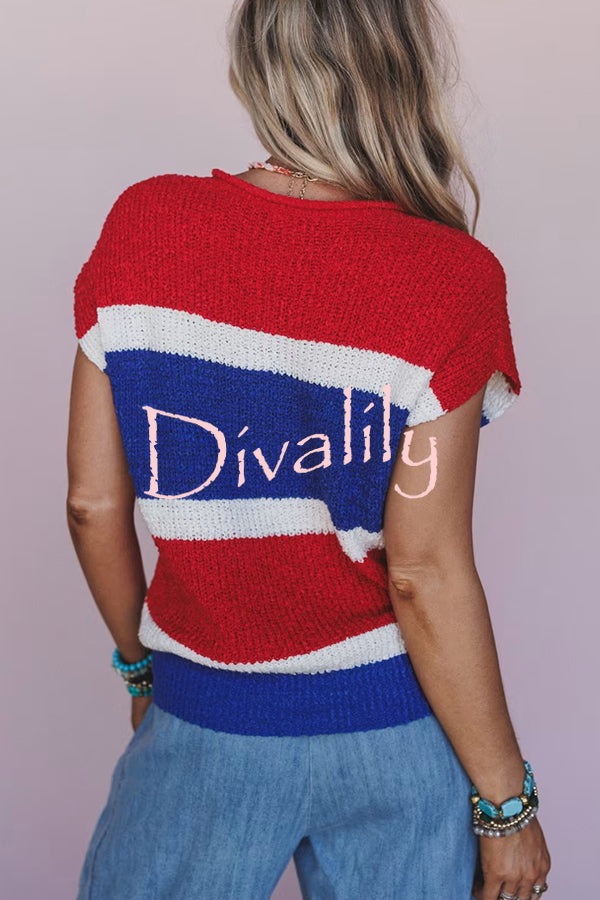 Independence Day Colorway Sleeveless Casual Knitted Sweater
