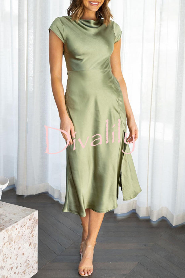 Ivana Satin Twist Back Cutout Midi Maxi Dress