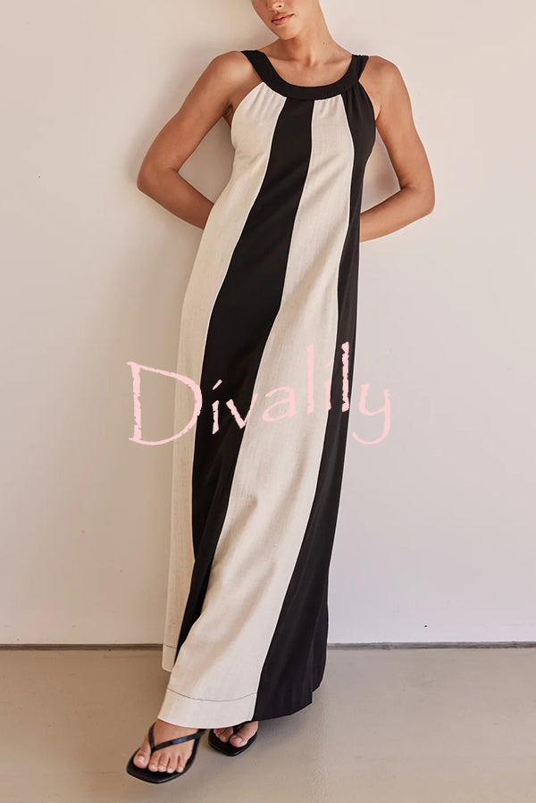 Day To Night Linen Blend Colorblock Wide Strap Maxi Dress