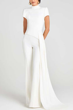 Pippa High Neck Short Sleeve Irregular Drape Hem Top and Elastic Waist Flare Pants Set