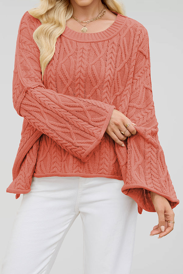 Solid Color Cable Knit Loose Long-sleeved Casual Sweater