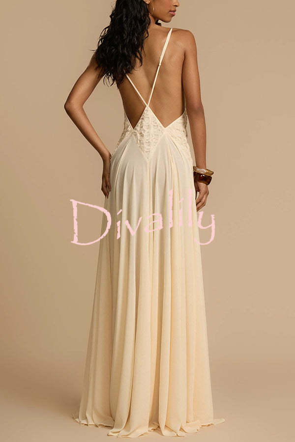 Modern Muse Tulle Lace Patchwork Backless Flowy Maxi Dress