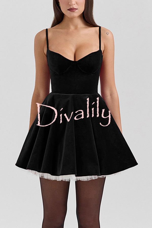 Year-end Dance Velvet Tulle Patchwork Sweetheart Neck Slip Mini Dress