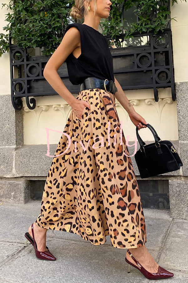 Stylish Leopard Print Elegant Large Hem Maxi Skirt