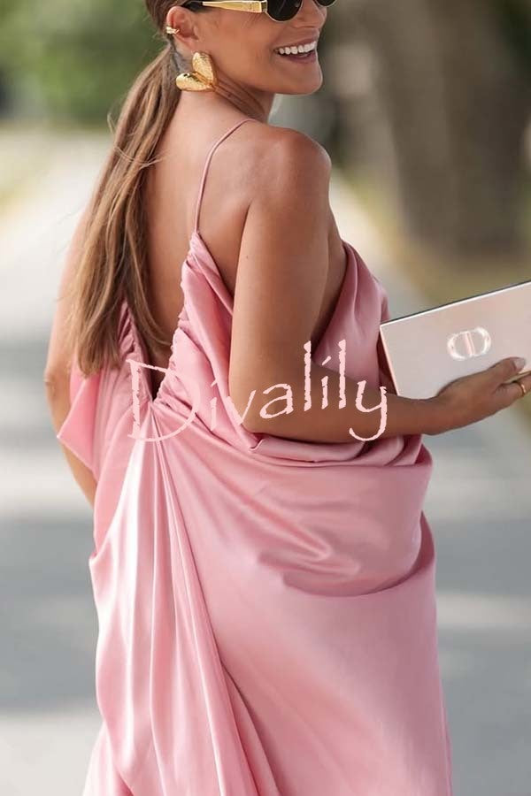Venus Satin V-neck Draped Pleated Slip Loose Maxi Dress