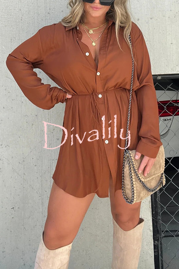 Solid Color Long Sleeve Button Casual Shirt-Style Rompers