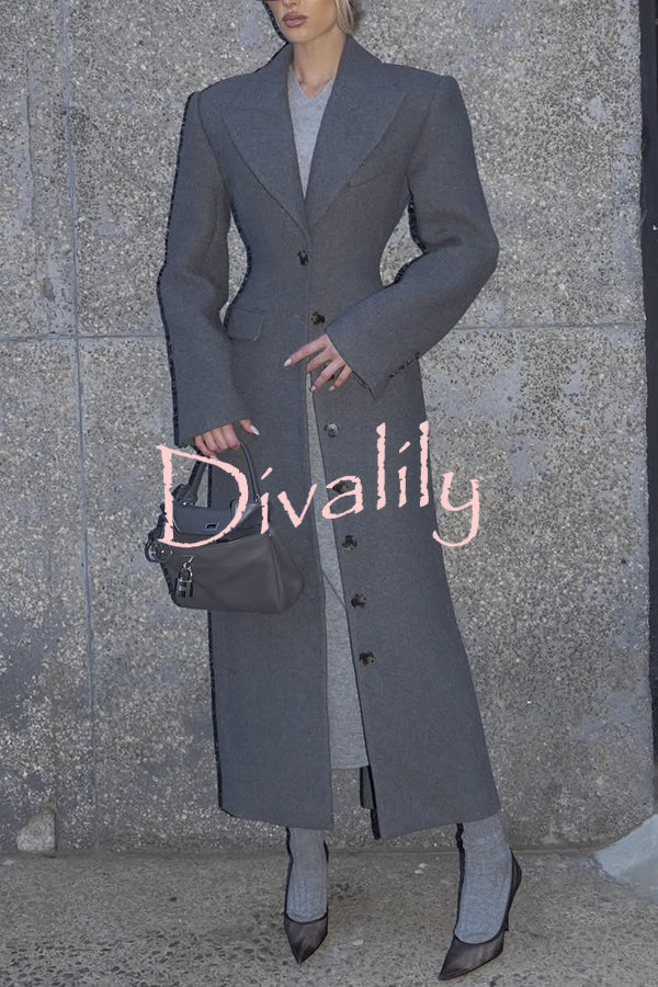 Elegant Lapel Long Sleeve Button High Waist Long Coat