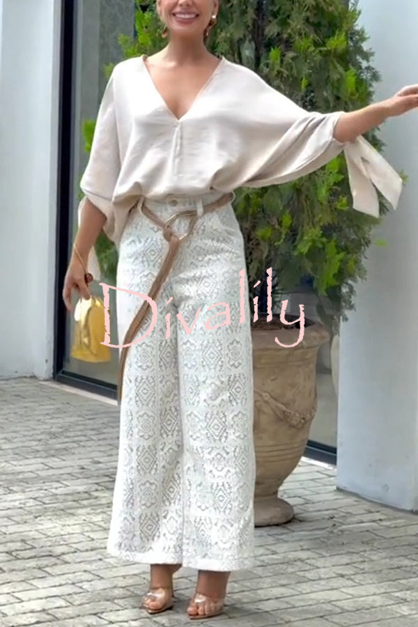 Joyful Bond Crochet Lace Mid Rise Pocketed Wide-leg Pants