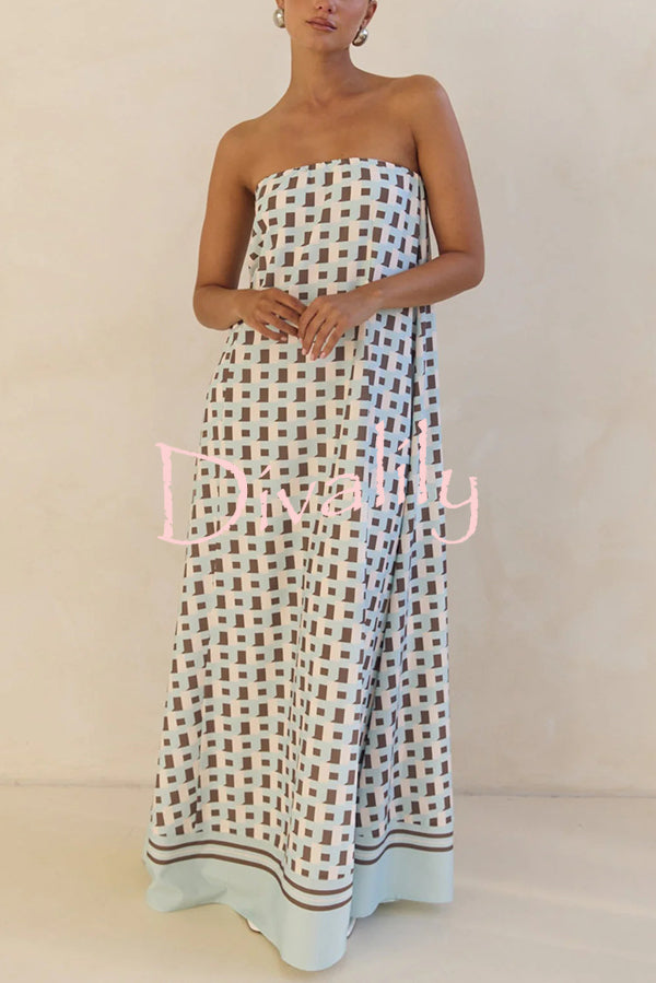 Unique Print Sexy Tube Top Back Zipper Loose Maxi Dress