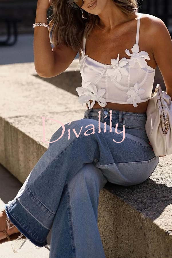 Ellison Denim Side Colorblock High Rise Pocket Wide Leg Jeans