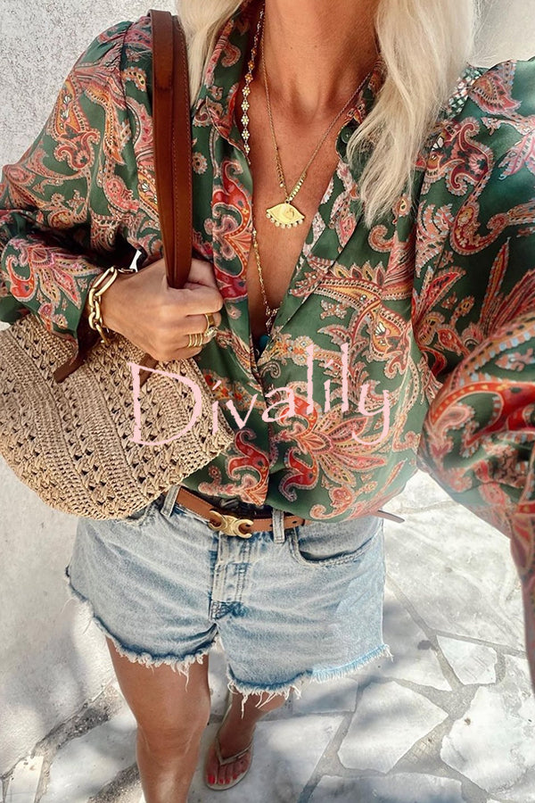 Unique Printed Loose Resort Long Sleeve Shirt