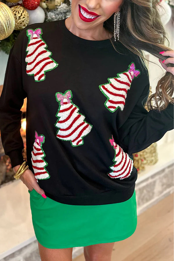 Christmas Tree Sequined Casual Loose Sweatshirt