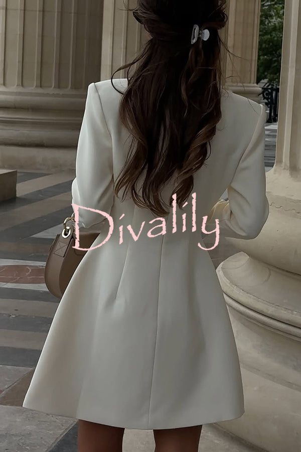 Solid Color Long-sleeved Slim-fit Button-down Casual Mini Dress