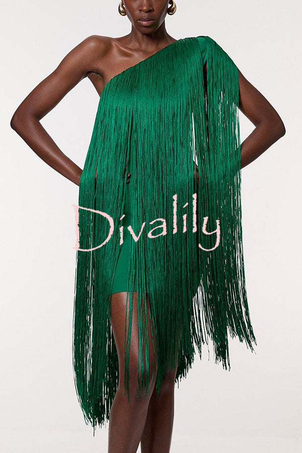 Fashion One-shoulder Slim-fit Elegant Tassel Mini Dress