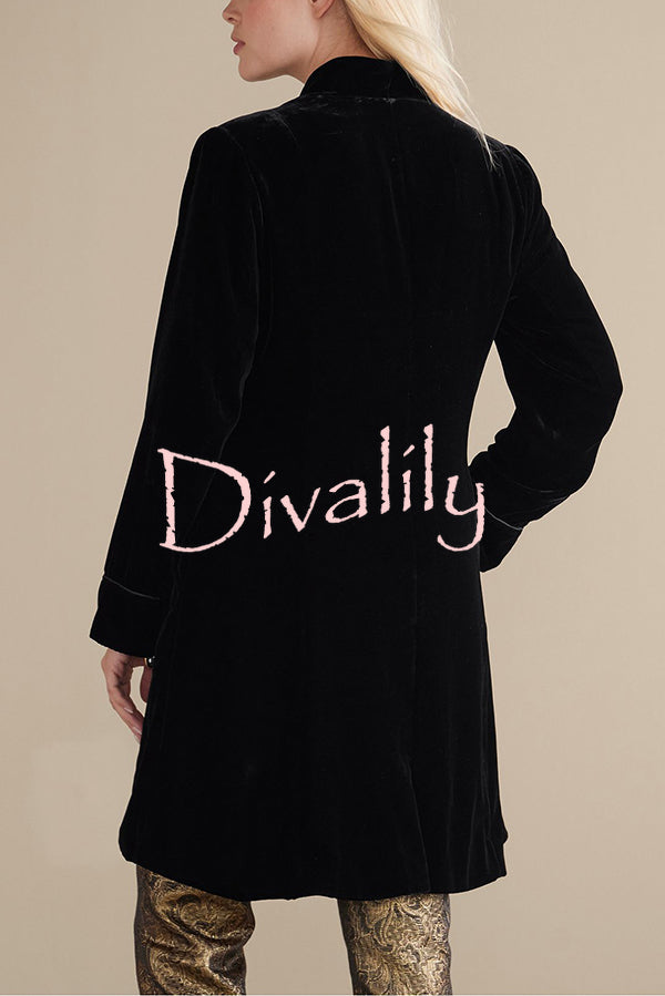 Solid Color Velvet Long-sleeved Loose Mid-length Coat