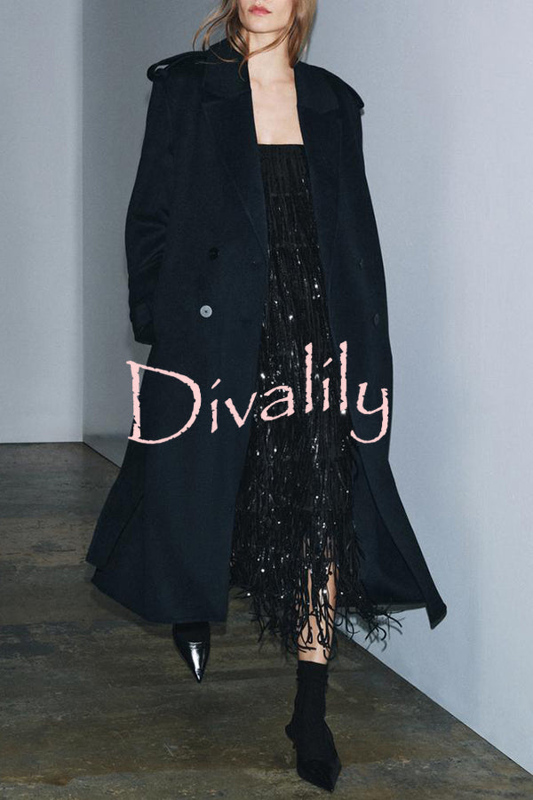 Chic Celebration Layered Sequined Tassels Slip Strapless H-line Midi Dress