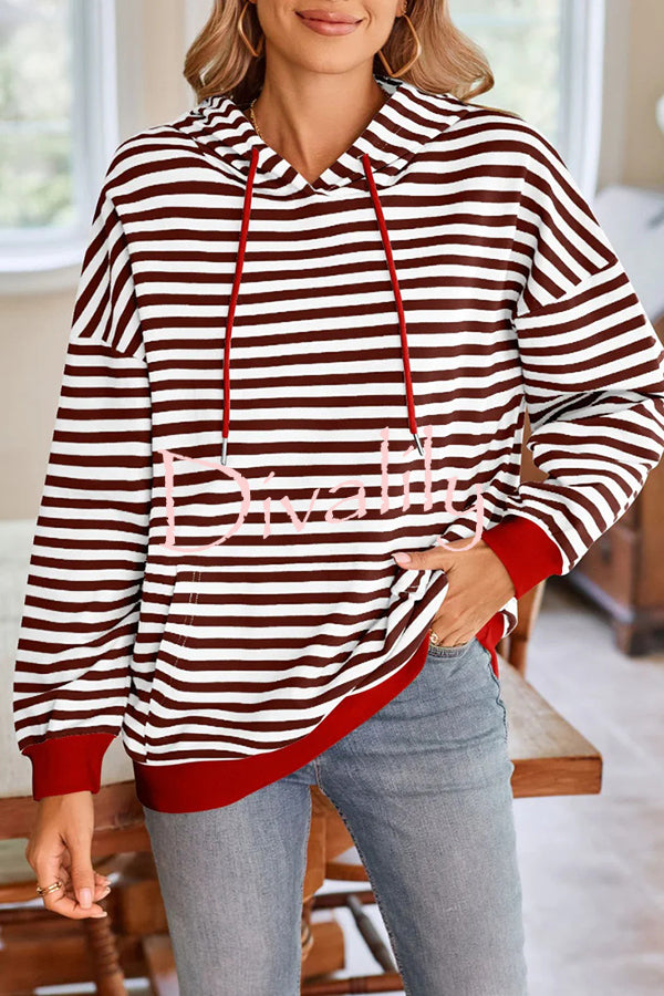 Striped Print Long Sleeve Pocket Loose Hoodie