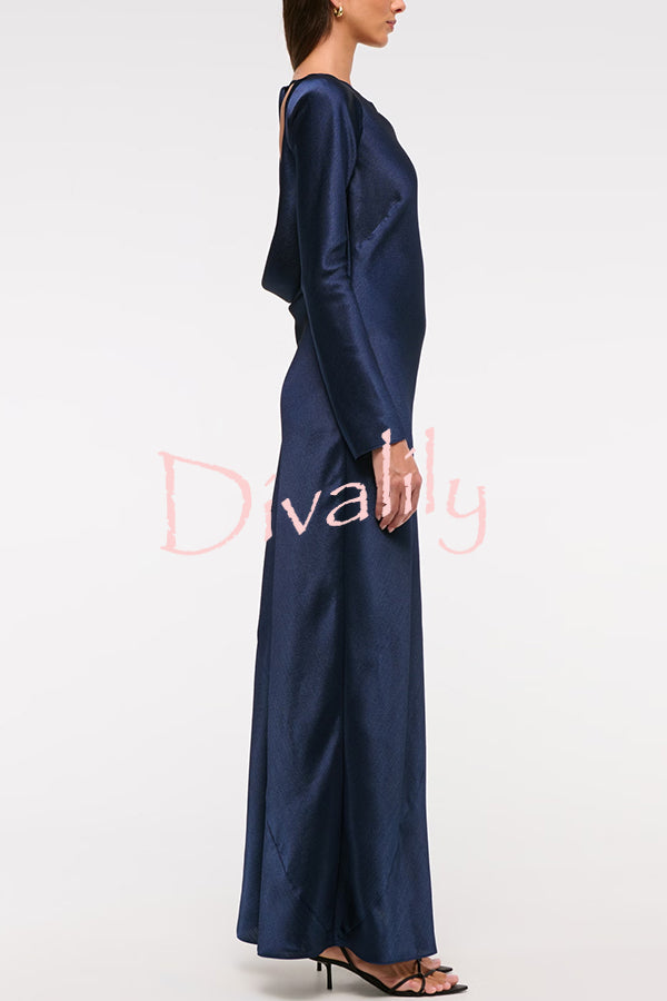 Eternal Event Satin Long Sleeve Cowl Back Slip Maxi Dress